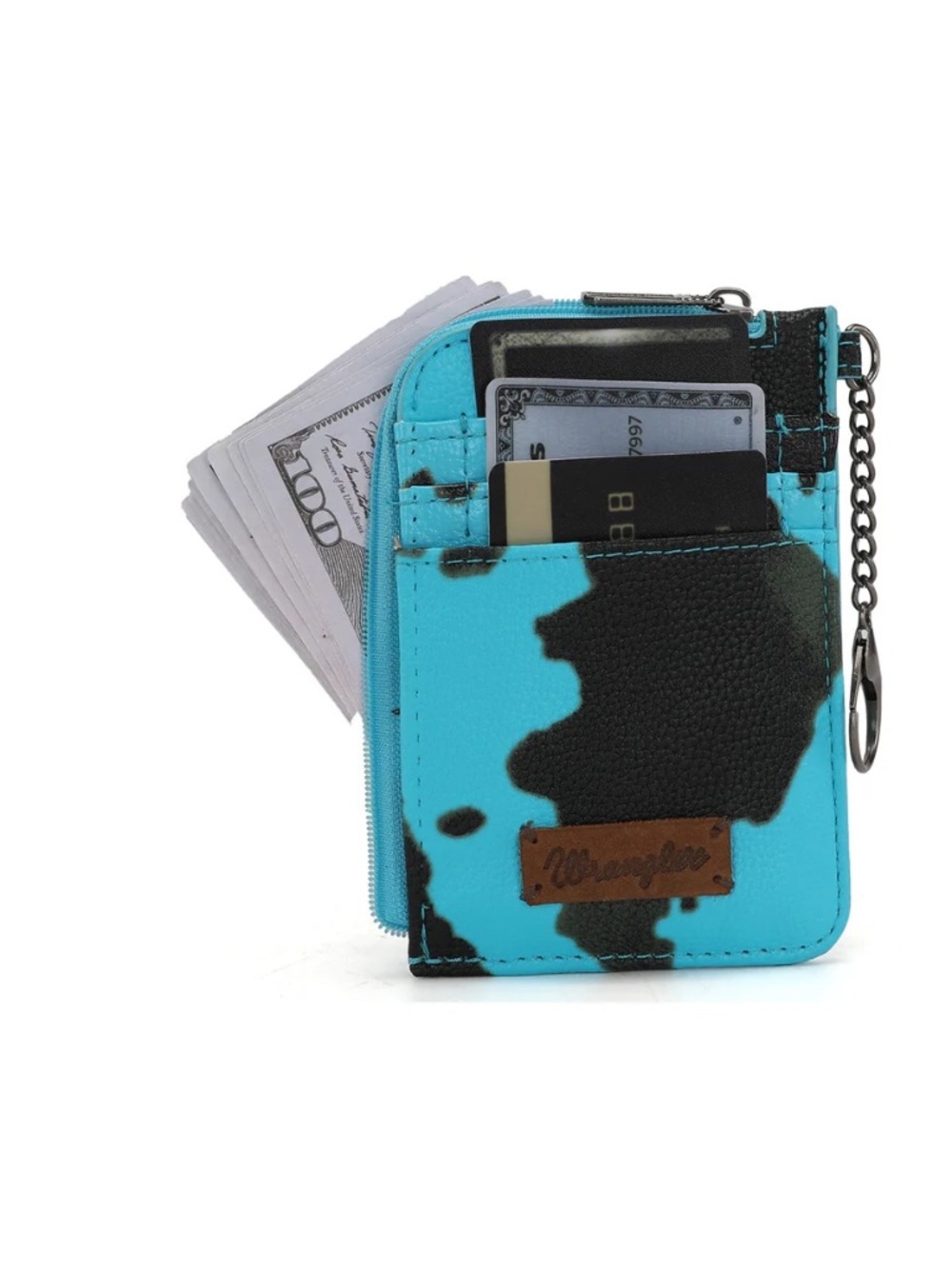 Wrangler Cow Print Print Mini Zip Card Case Turquoise